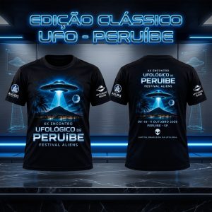 CAMISA OFICIAL XX ENCONTRO UFOLÓGICO DE PERUÍBE Edição Clássico UFO - PERUÍBE